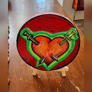 ORIGINAL ART Speared Heart desk block